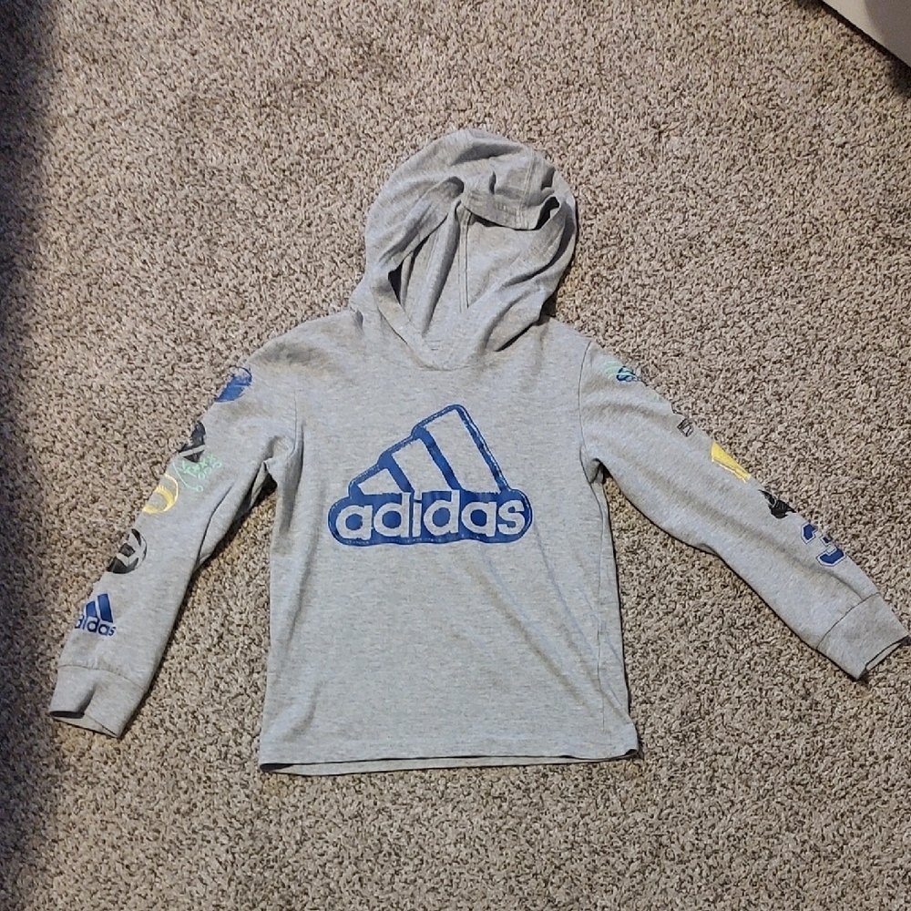 Adidas Kids Gray Hoodie with Blue Logo